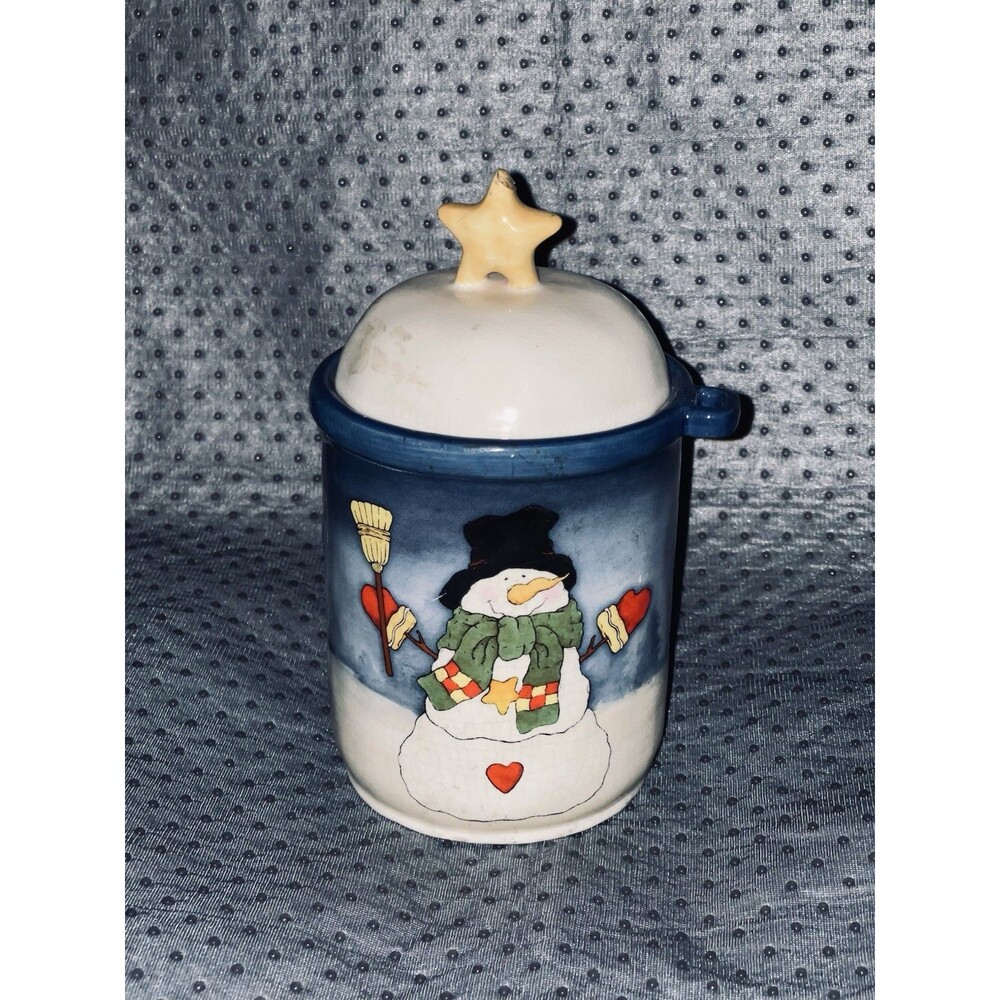 Unbranded Ceramic Christmas Snowman Cookie Jar Caddy Canister SEE Description